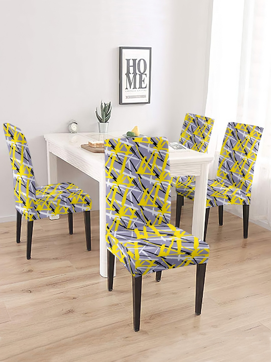 

Cortina Yellow & Grey 4 Pcs Abstract Printed Super Stretchable Chair Covers