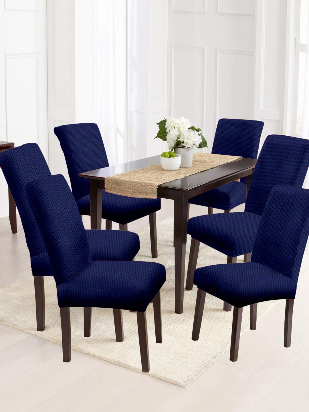 Cortina Navy Blue 6 Pcs Solid Super Stretchable Chair Covers