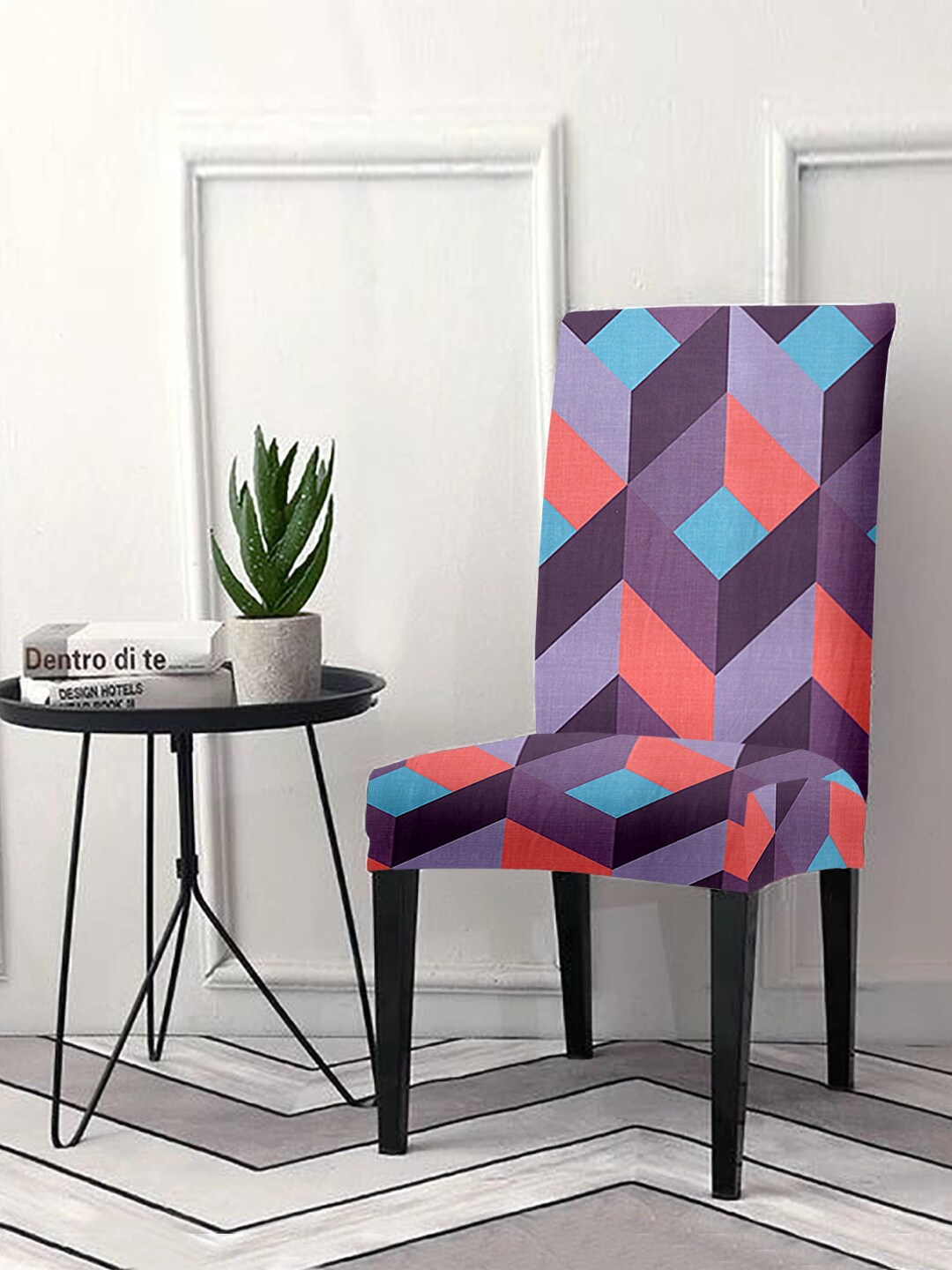 

Cortina Purple & Red Geometric Printed Super stretchable Chair Cover