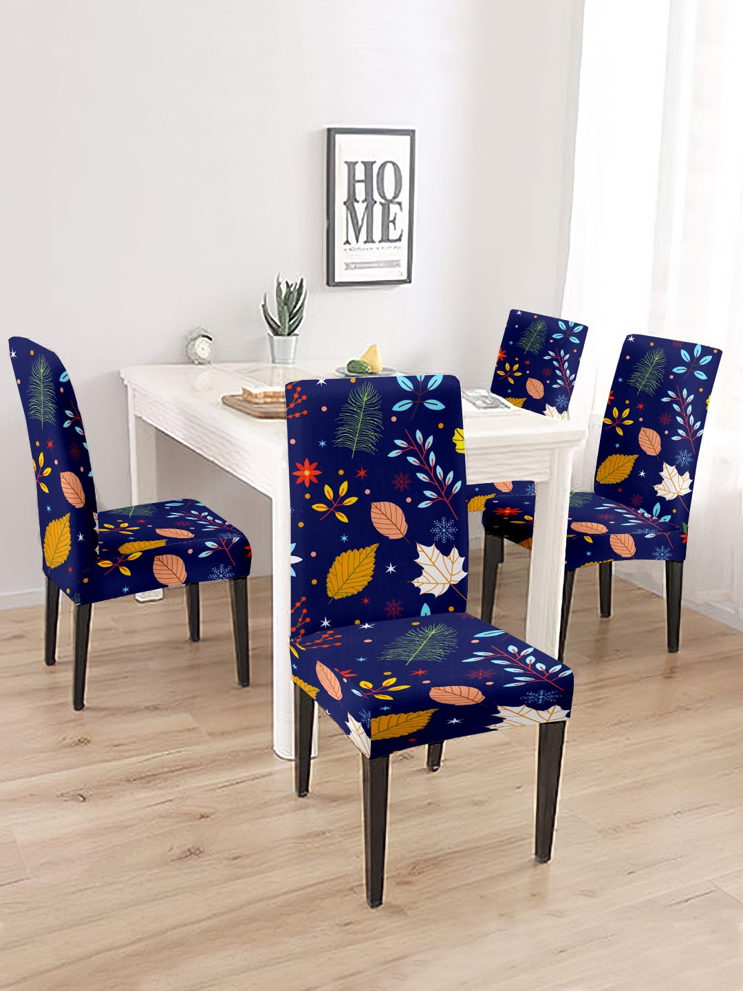 

Cortina Navy Blue & Yellow 4 Pcs Printed Super Stretchable Chair Covers