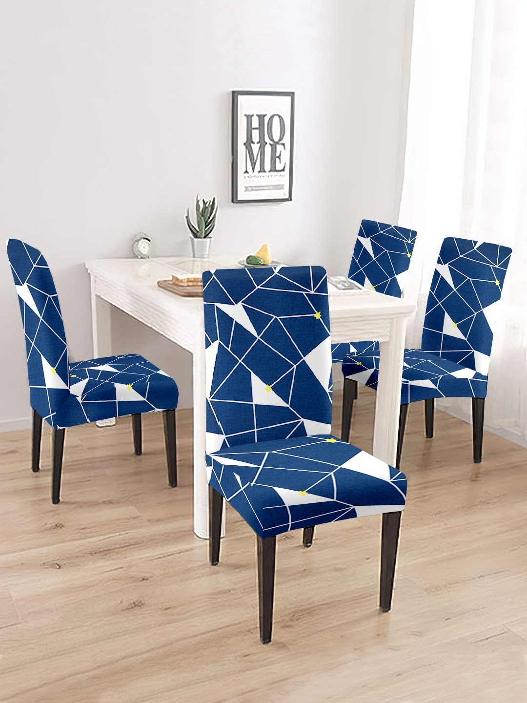 

Cortina Blue & White 4 Pcs Abstract Printed Super Stretchable Chair Covers