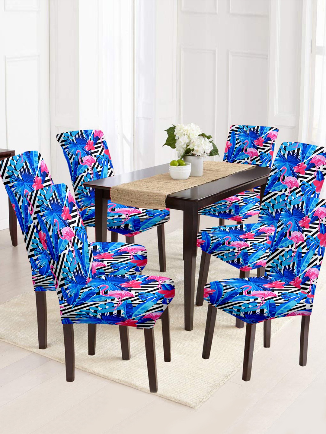 

Cortina Blue & Pink 6 Pcs Conversational Printed Super Stretchable Chair Covers