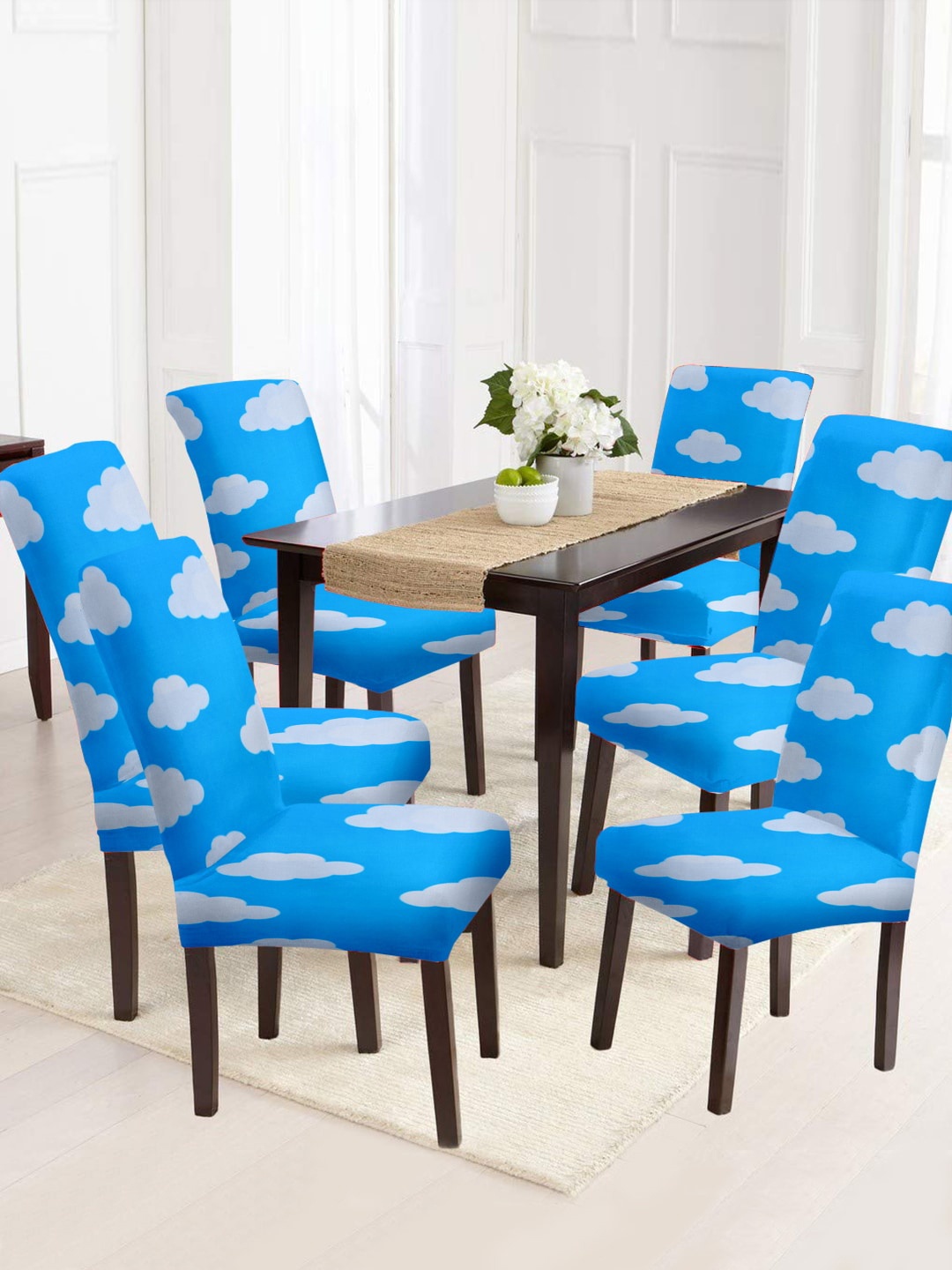 

Cortina Blue & White 6 Pieces Abstract Printed Chair Covers