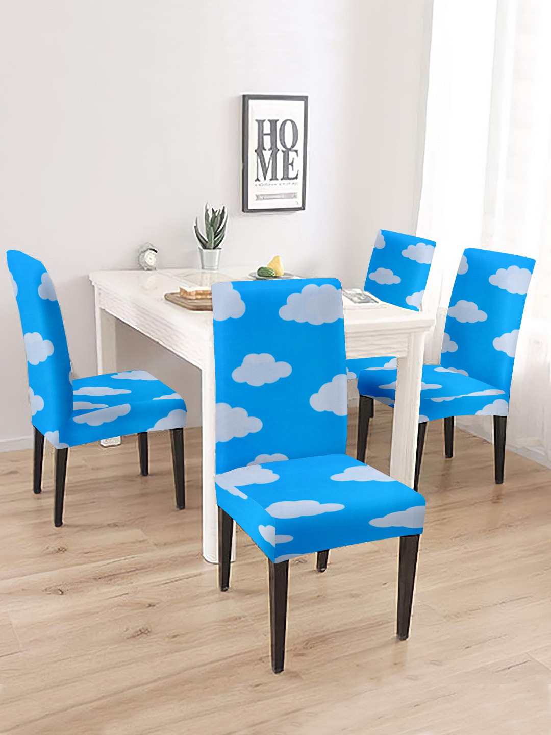 

Cortina Blue & White 4 Pieces Abstract Printed Chair Covers