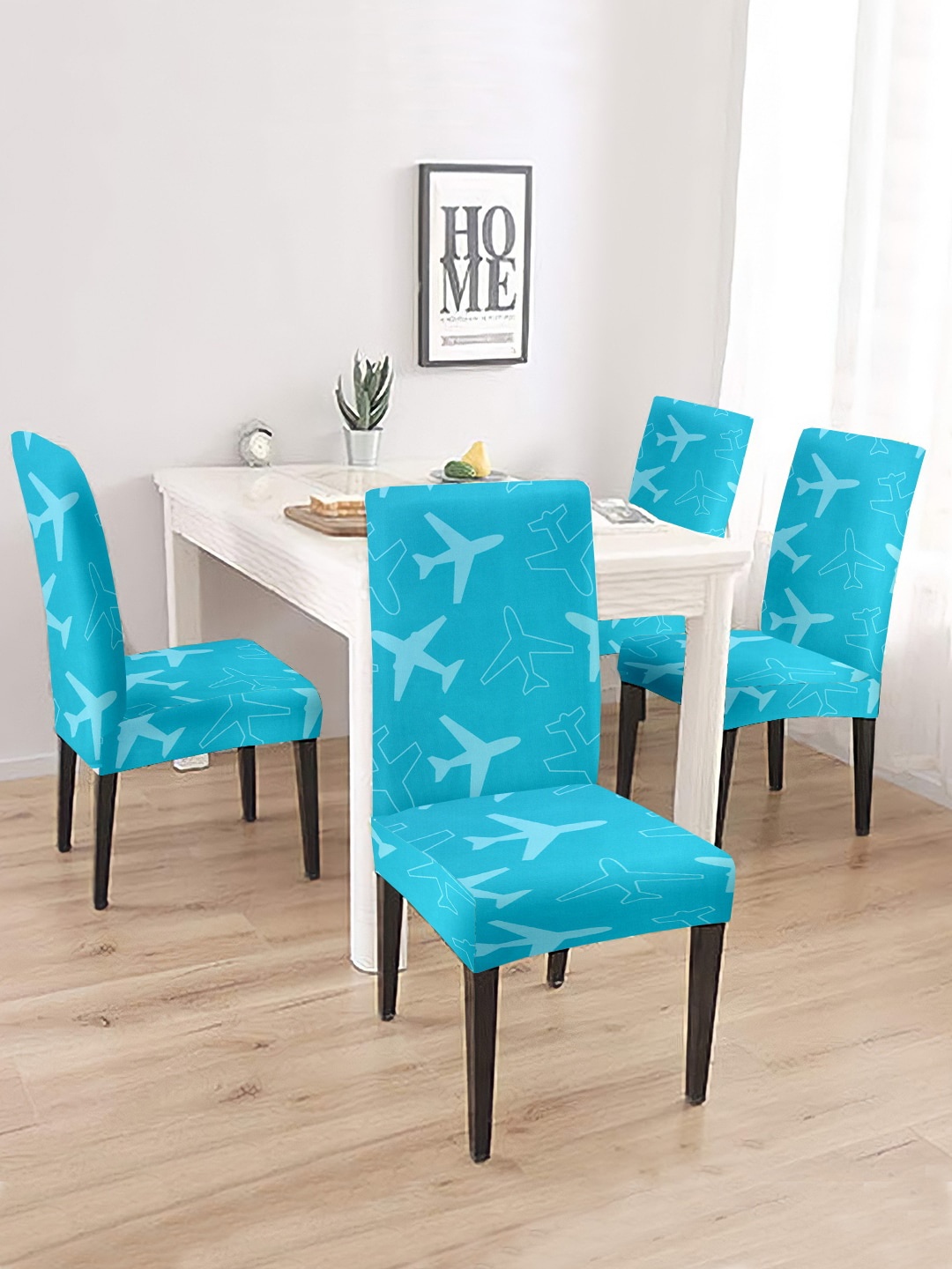 

Cortina Blue & White 4 Pieces Abstract Printed Chair Covers