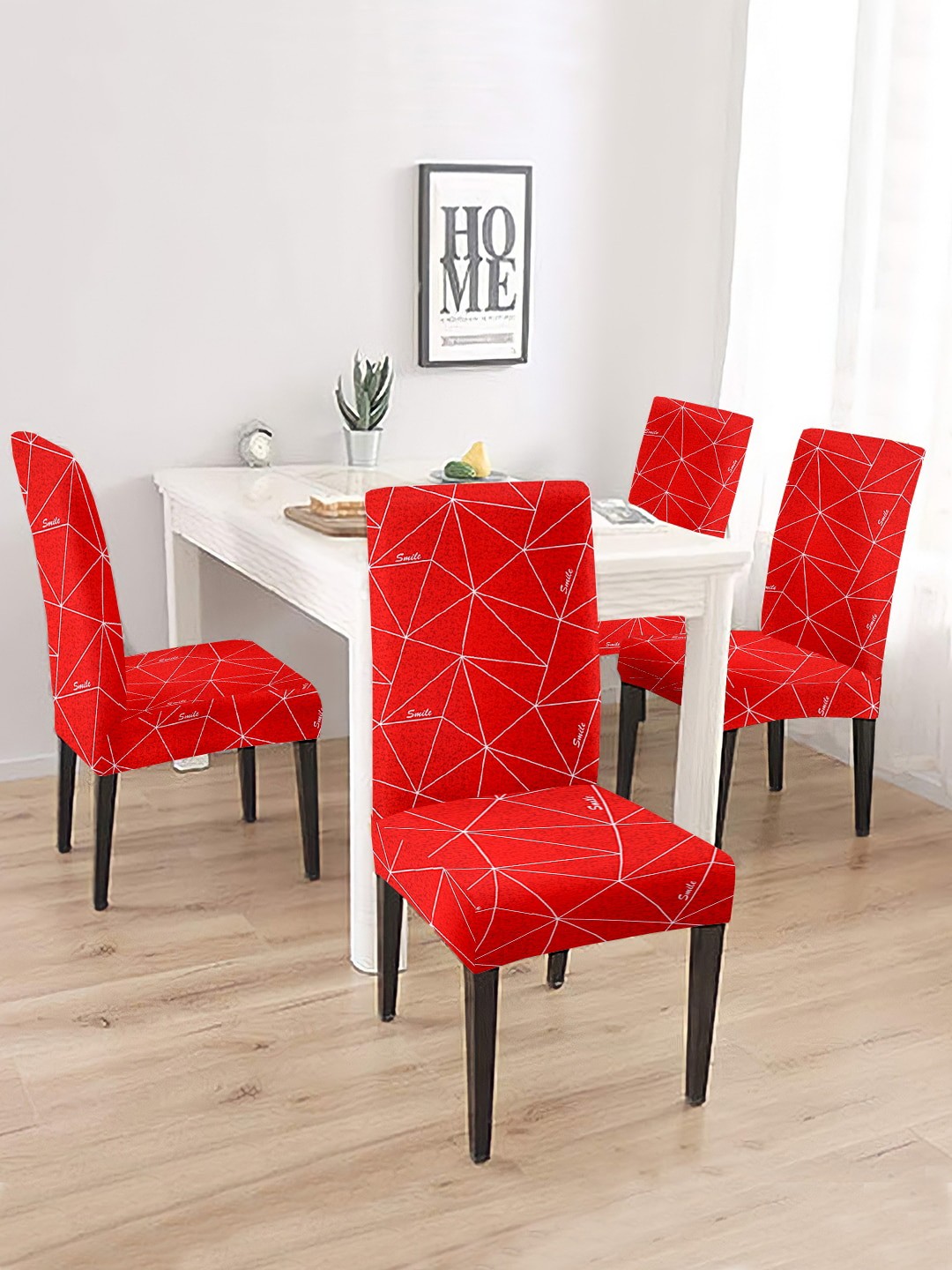 

Cortina Red & White 4 Pcs Abstract Printed Super Stretchable Chair Covers