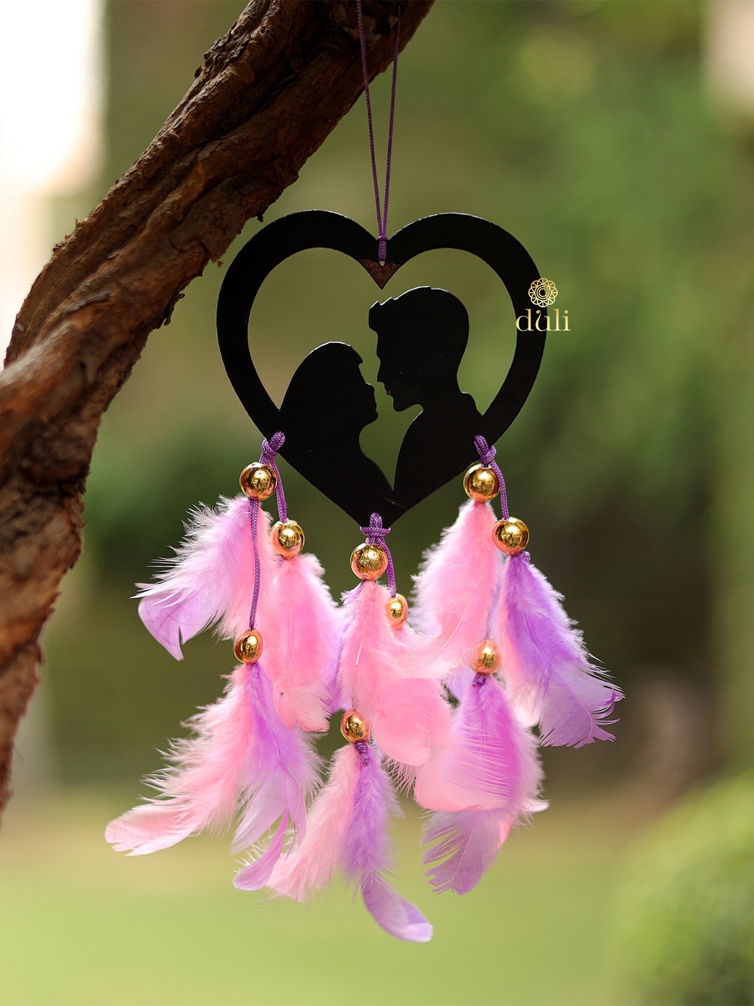 

DULI Feathers Love Couple Dreamcatcher Car Hanging, Pink