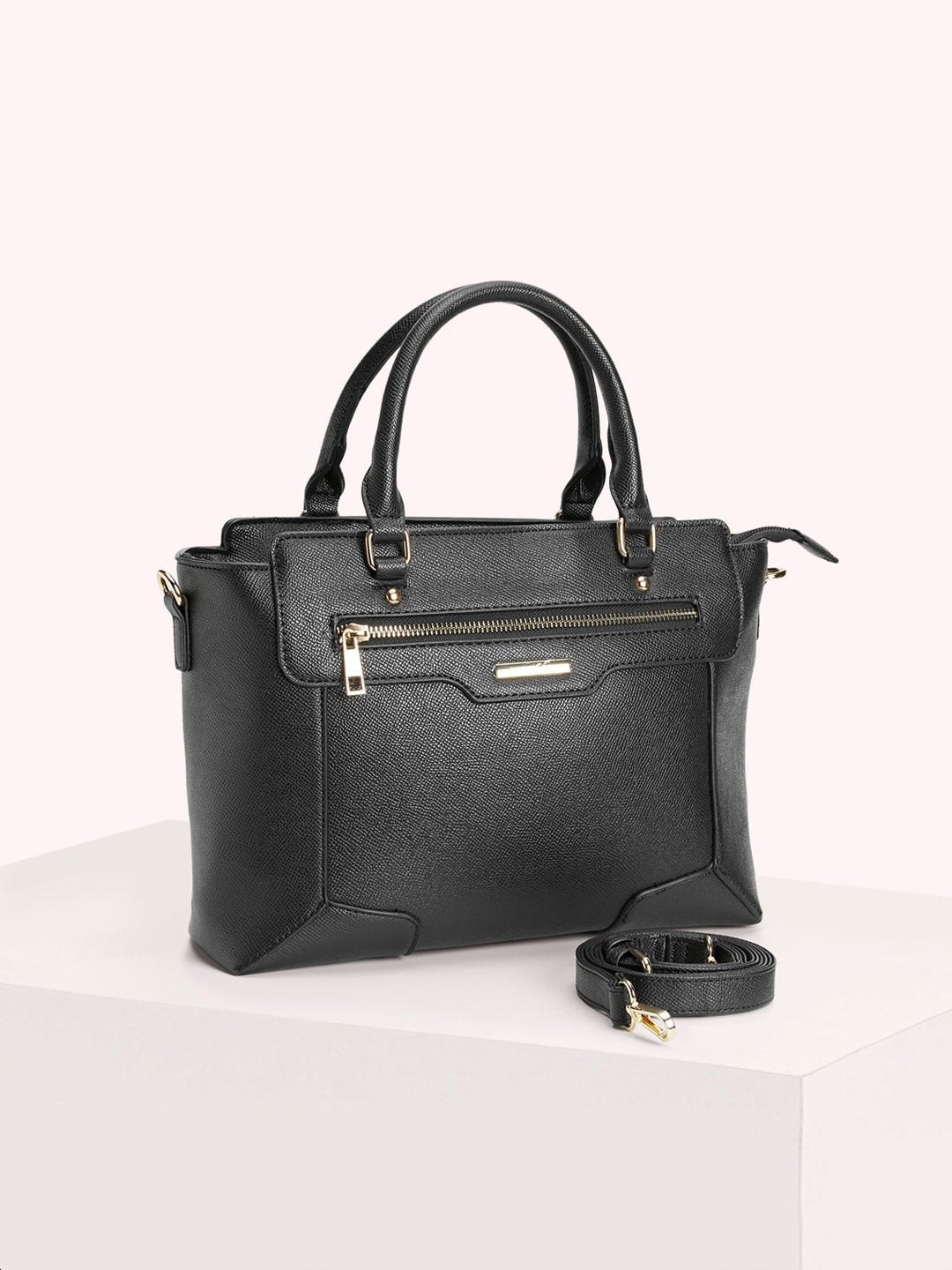 

Forever Glam by Pantaloons Textured Structured Handheld Bag, Black