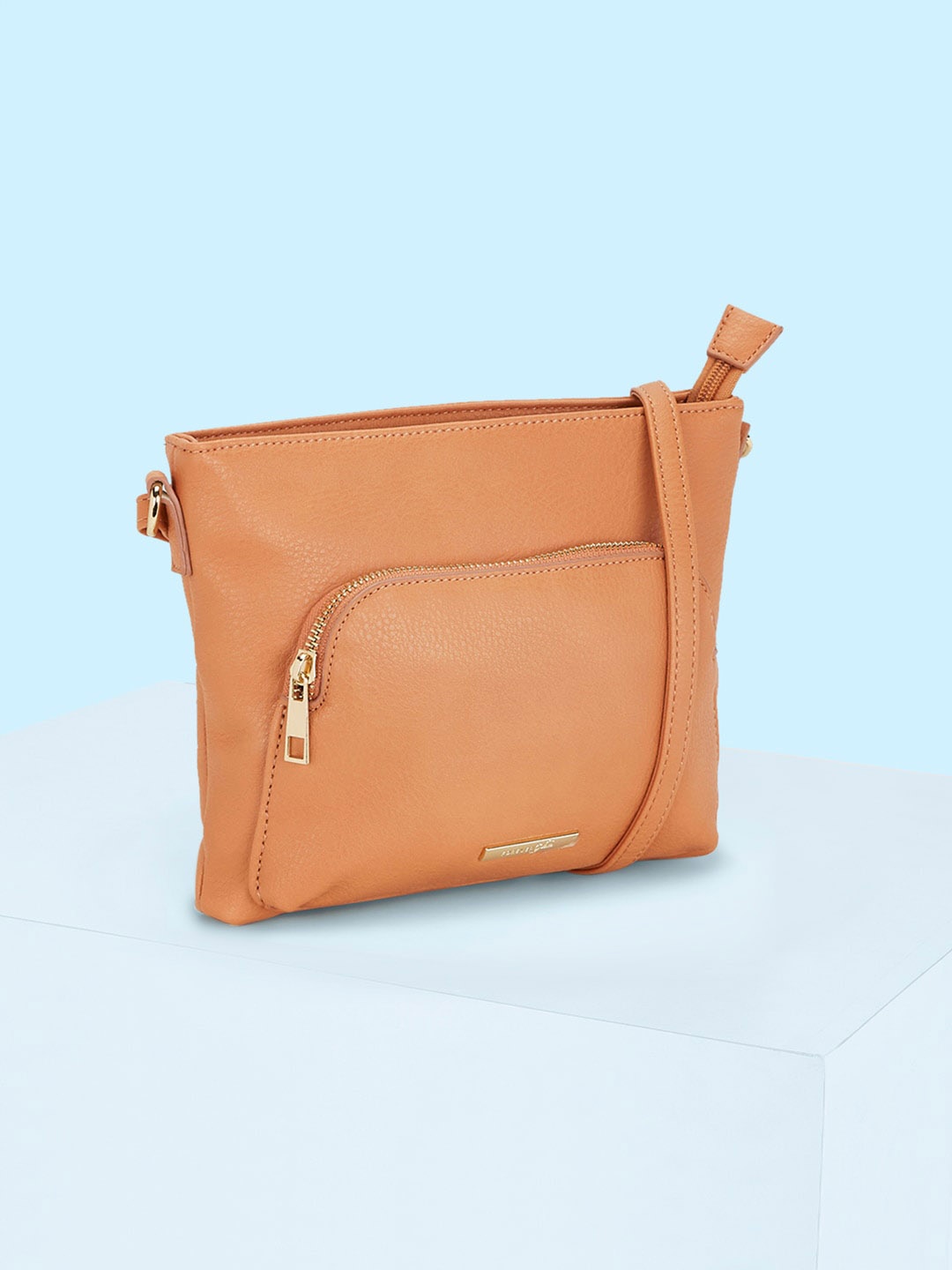 

Forever Glam by Pantaloons External Pocket Structured Sling Bag, Camel brown