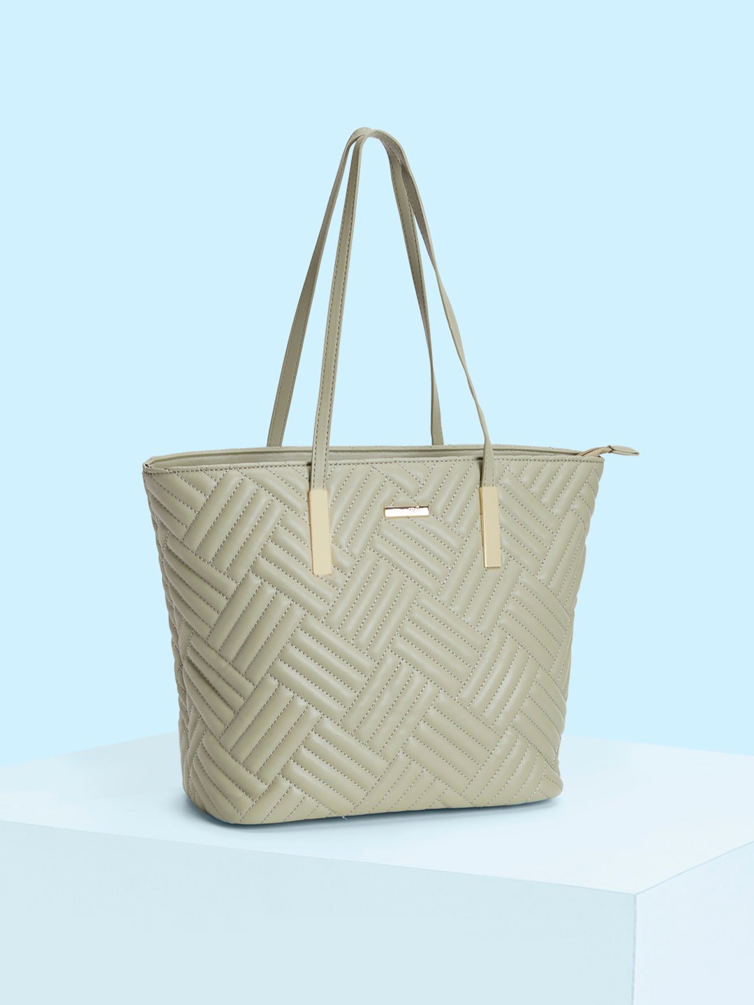 

Forever Glam by Pantaloons Quilted Oversized Shopper Tote Bag with, Olive