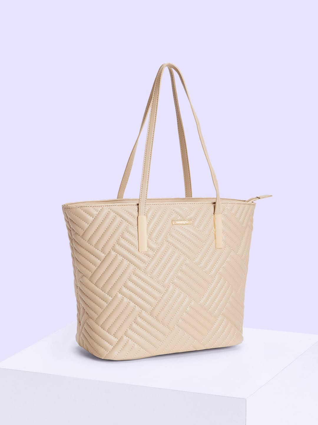 

Forever Glam by Pantaloons Quilted Oversized Shopper Tote Bag with, Beige
