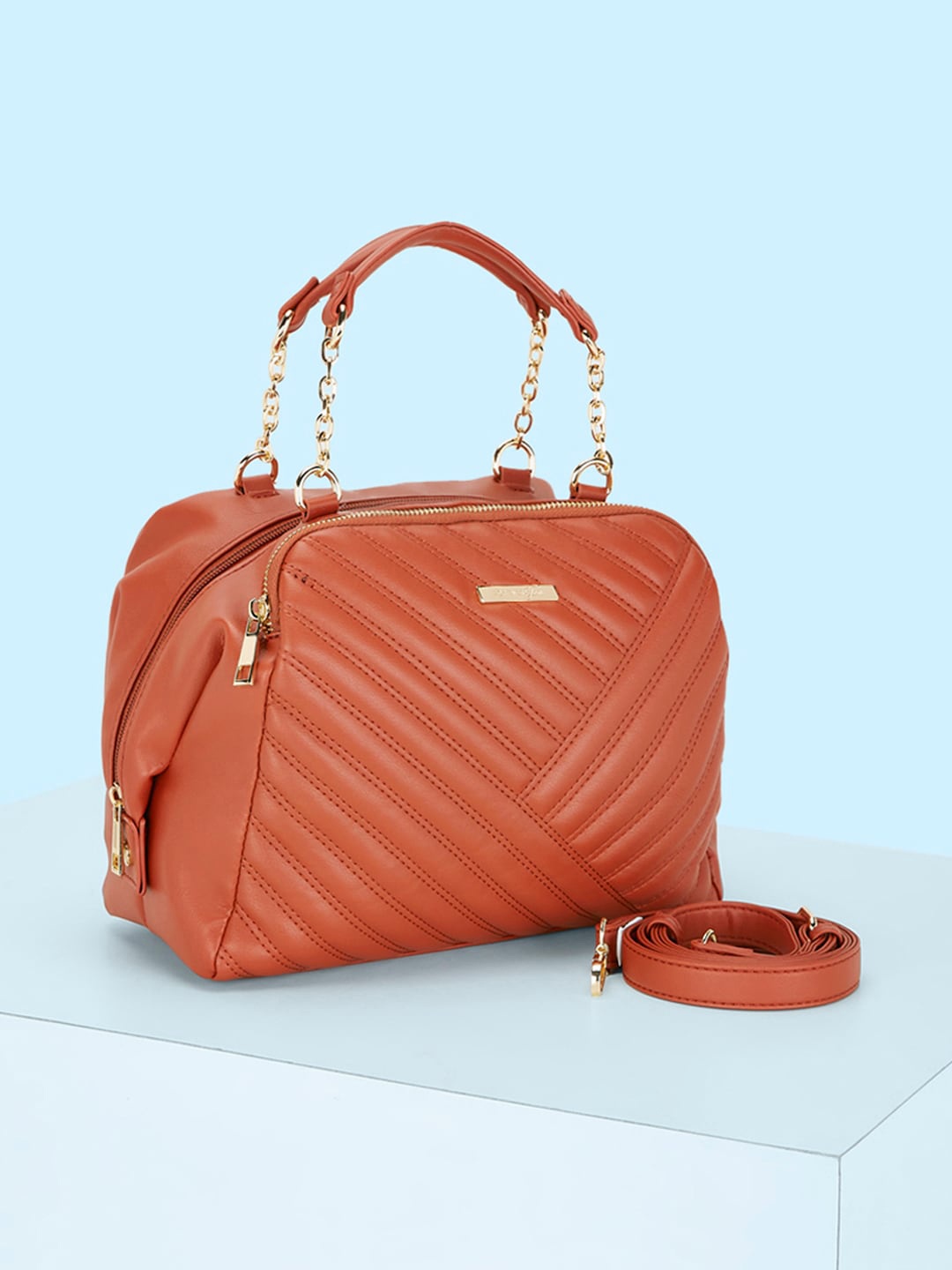 

Forever Glam by Pantaloons Quilted Bowling Handheld Bag, Orange