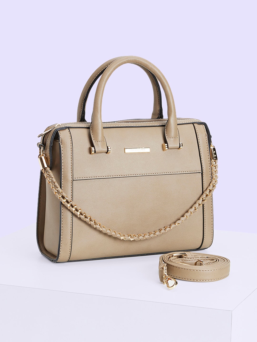 

Forever Glam by Pantaloons PU Oversized Bowling Handheld Bag, Khaki