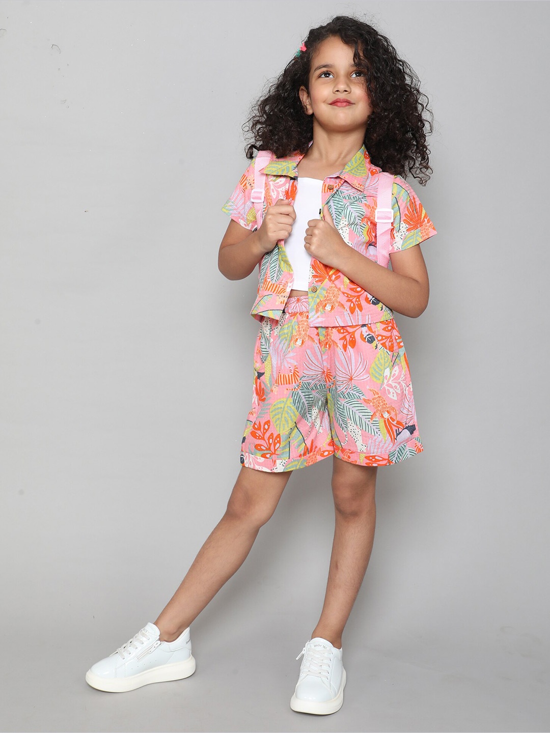

taffykids Girls Printed Pure Cotton Top With Shorts, Pink