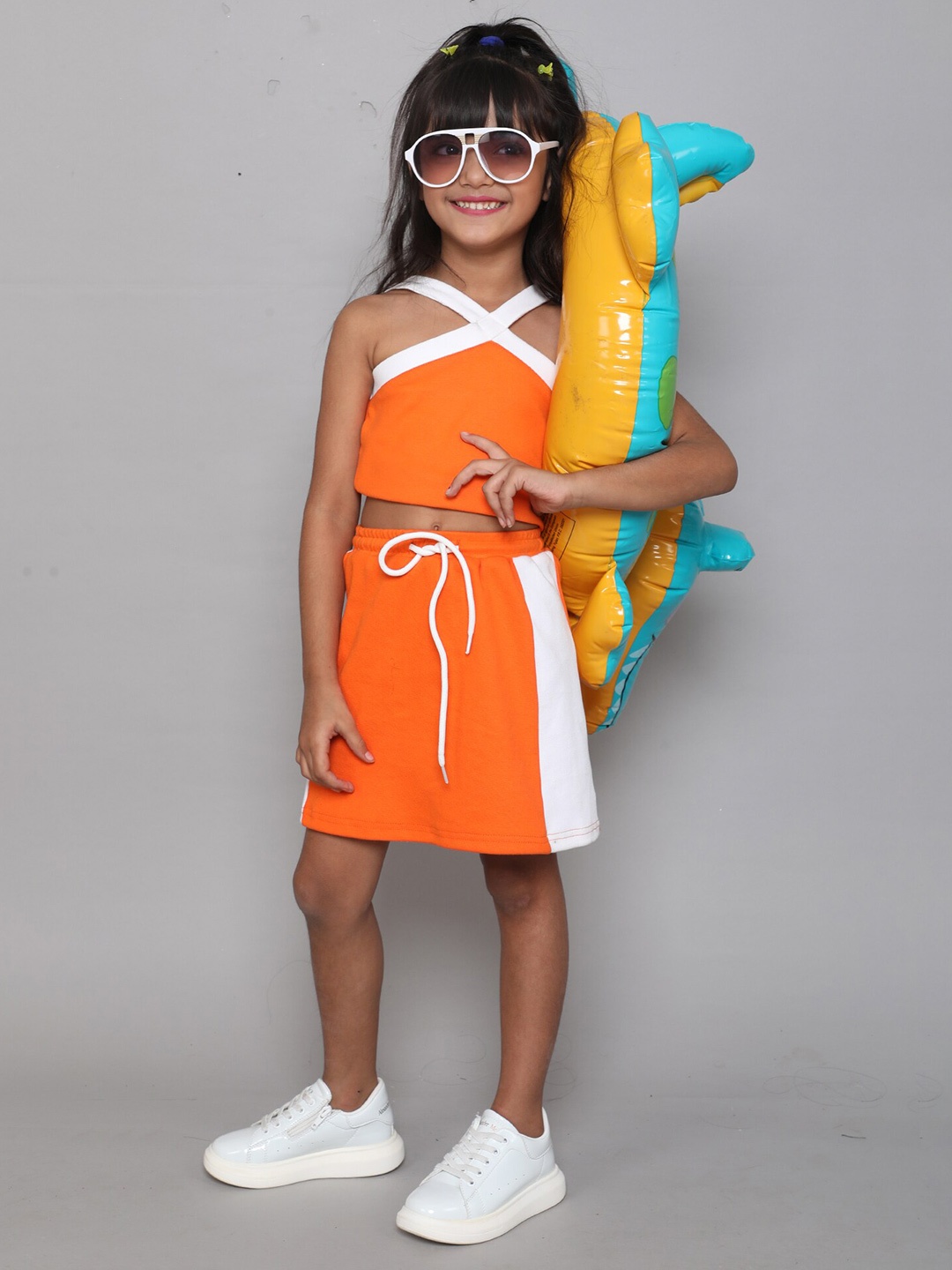 

taffykids Girls Cotton Crop Top with Skirt Set, Orange