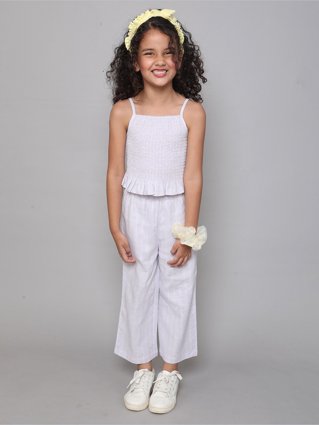 

taffykids Girls Smocked Cotton Top with Trousers Set, Purple