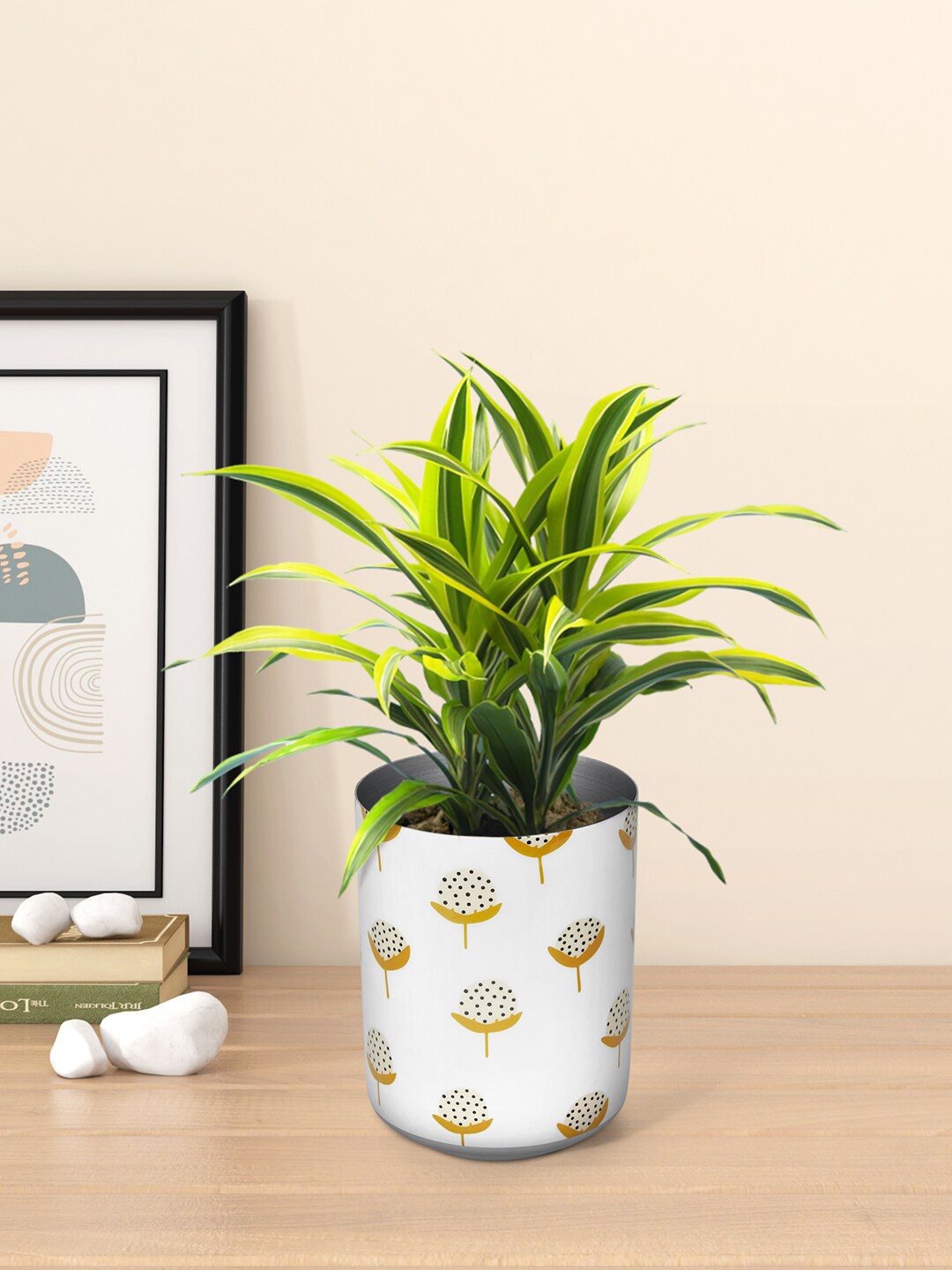 

Living scapes by Pantaloons White & Yellow Conversational Printed Iron Planter