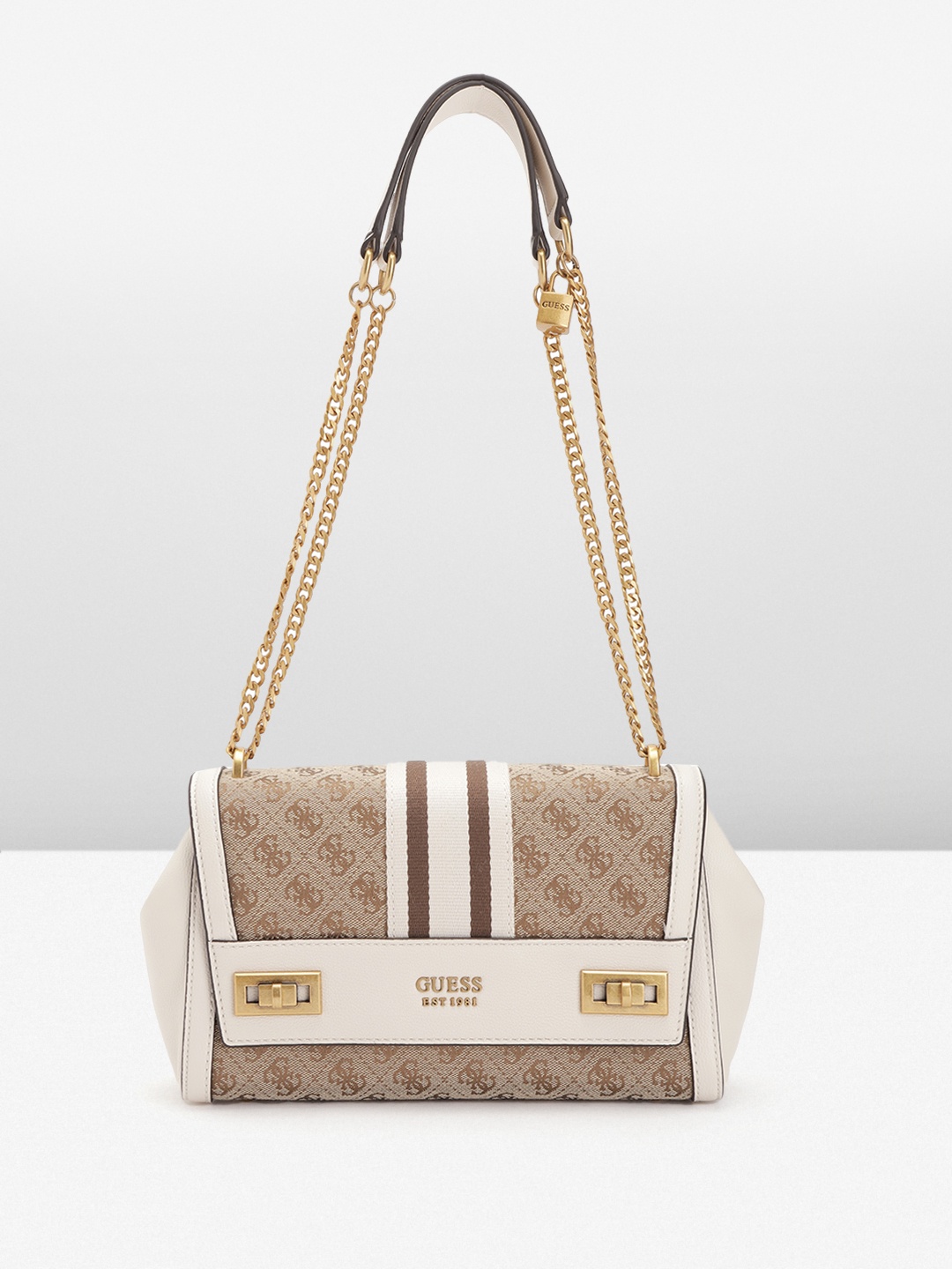 

GUESS Brand Logo Printed Structured Sling Bag, Brown