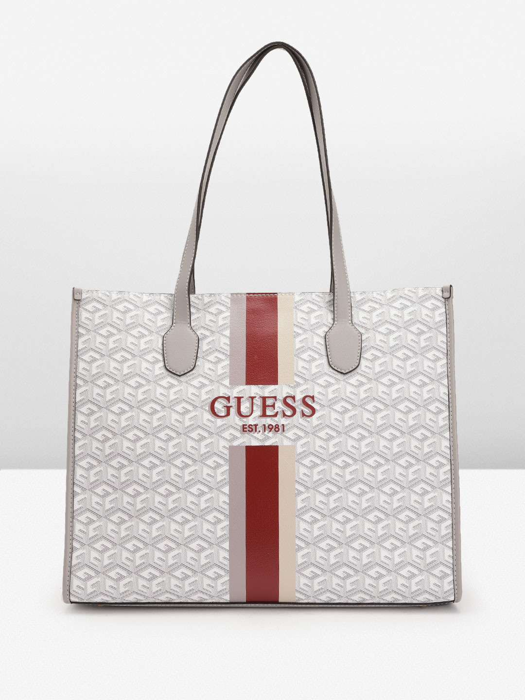 

GUESS Brand Logo Printed Structured Shoulder Bag, Grey