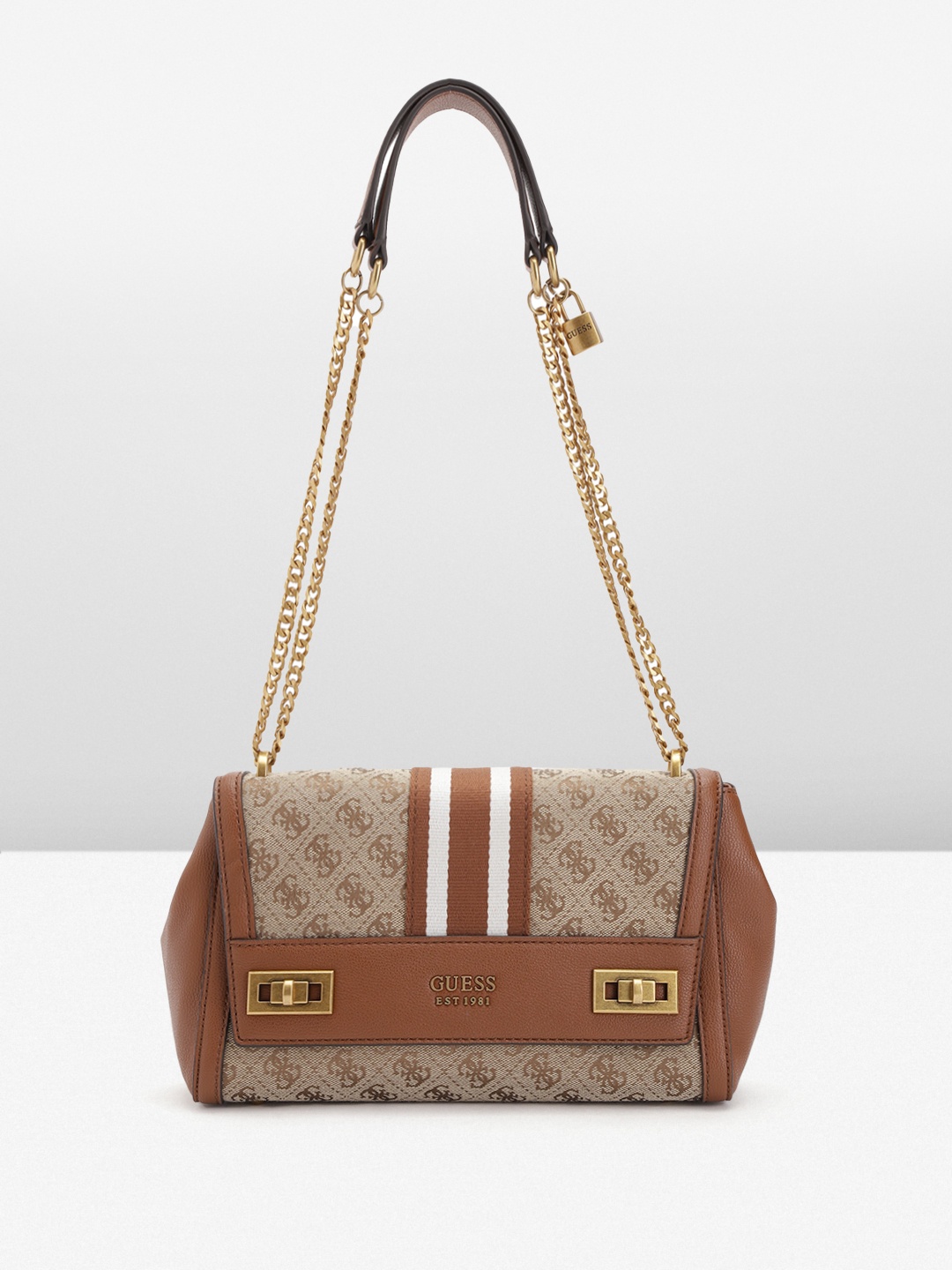 

GUESS Women Printed Structured Sling Bag, Brown