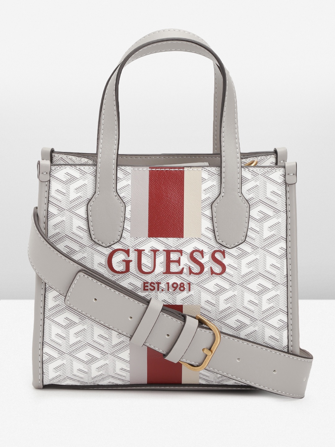 

GUESS Women Printed Structured Handheld Bag, White