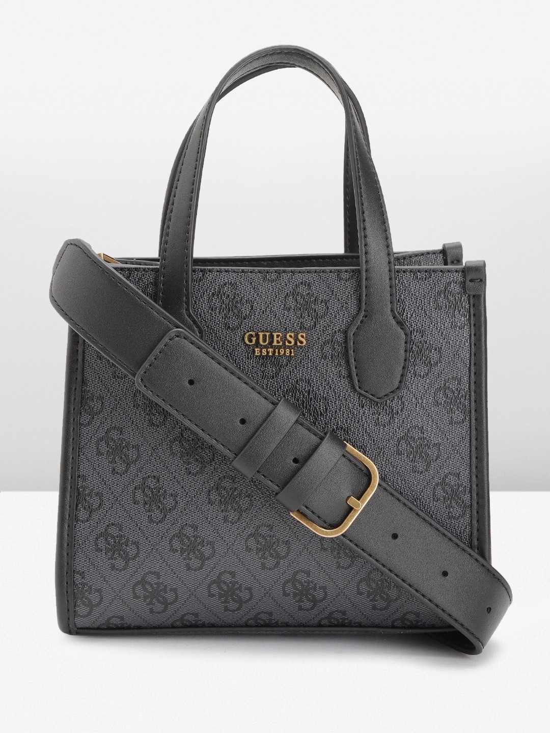 

GUESS Women Brand Logo Print Structured Handheld Bag, Grey