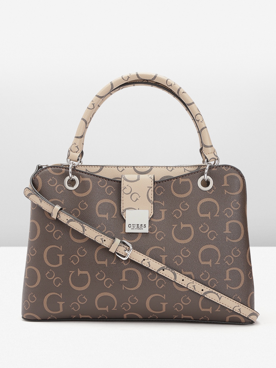

GUESS Women Printed Structured Handheld Bag, Brown