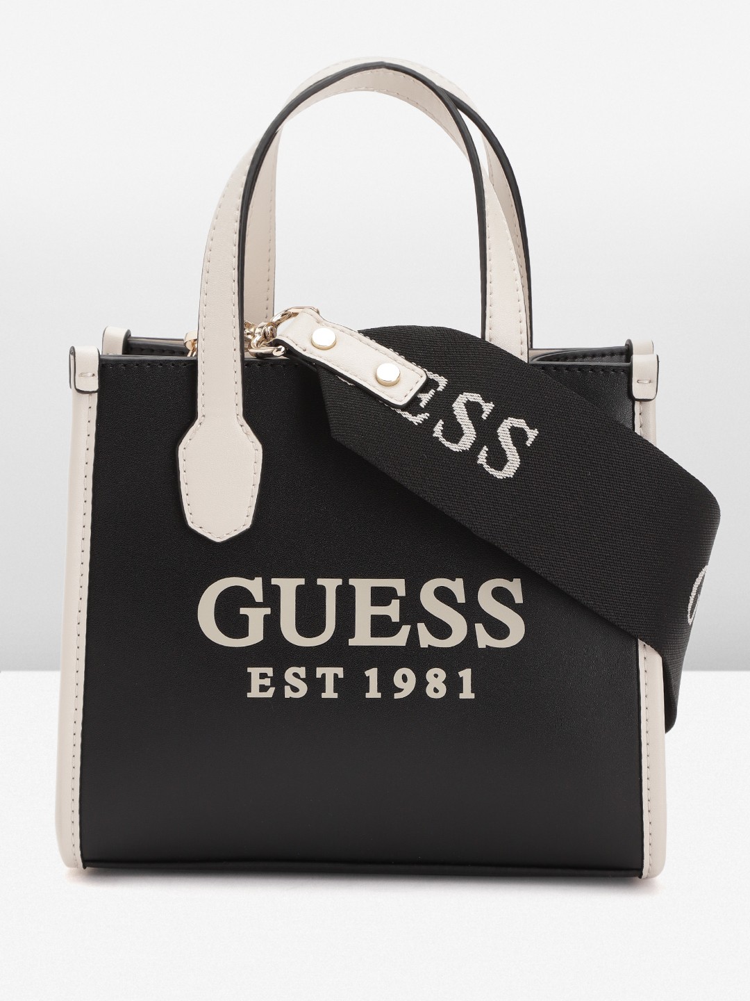 

GUESS Women Printed Structured Handheld Bag, Black