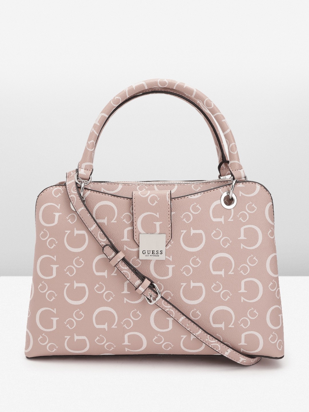 

GUESS Brand Logo Printed Structured Handheld Bag, Mauve