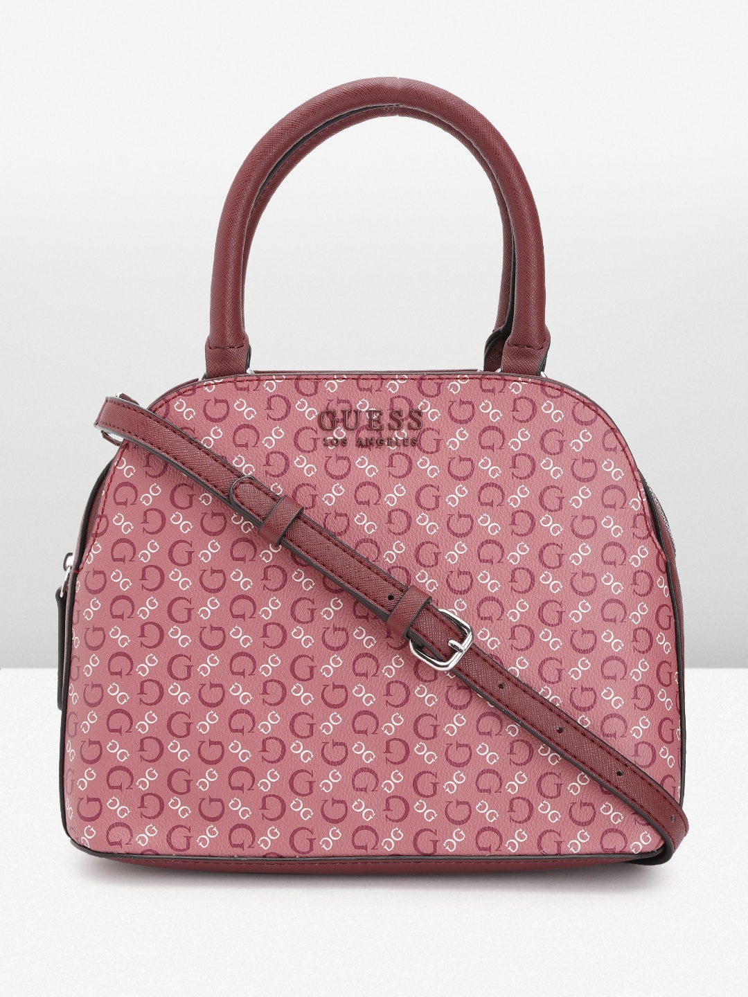 

GUESS Brand Logo Printed Structured Handheld Bag, Pink