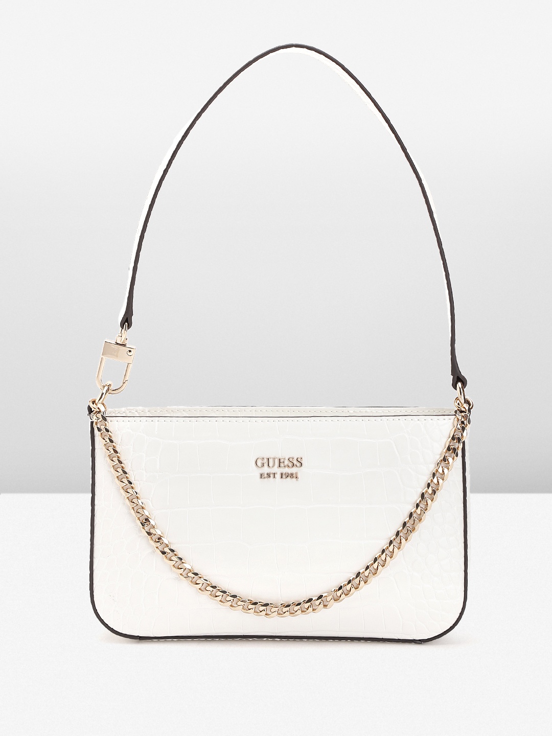 

GUESS Croc Textured Structured Shoulder Bag, White
