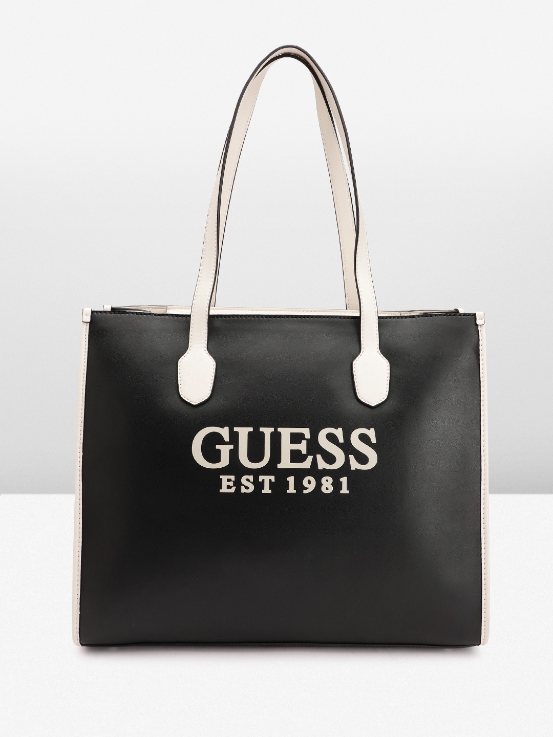 

GUESS Brand Logo Printed Structured Shoulder Bag, Black