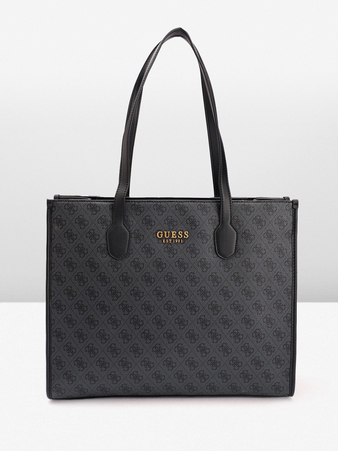 

GUESS Brand Logo Printed Structured Shoulder Bag, Black