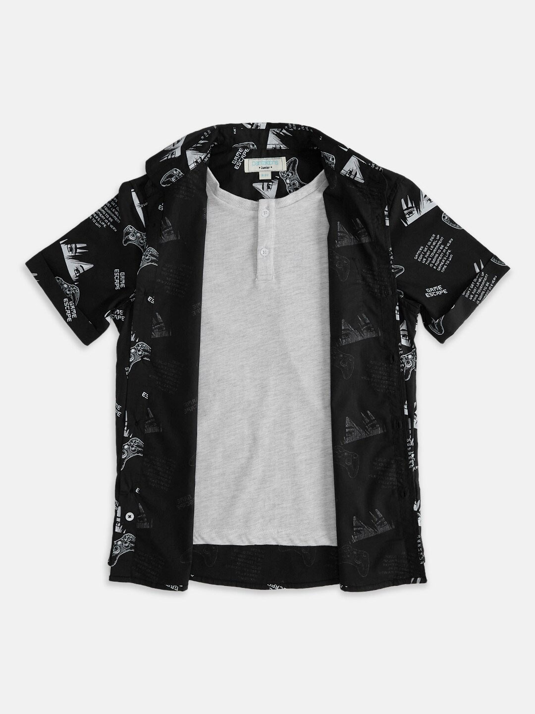 

Pantaloons Junior Boys Typography Printed Cotton Casual Shirt, Black