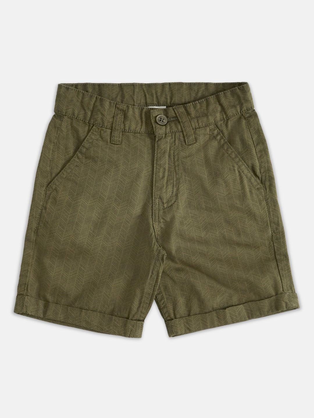 

Pantaloons Junior Boys Striped Cotton Mid-Rise Shorts, Olive