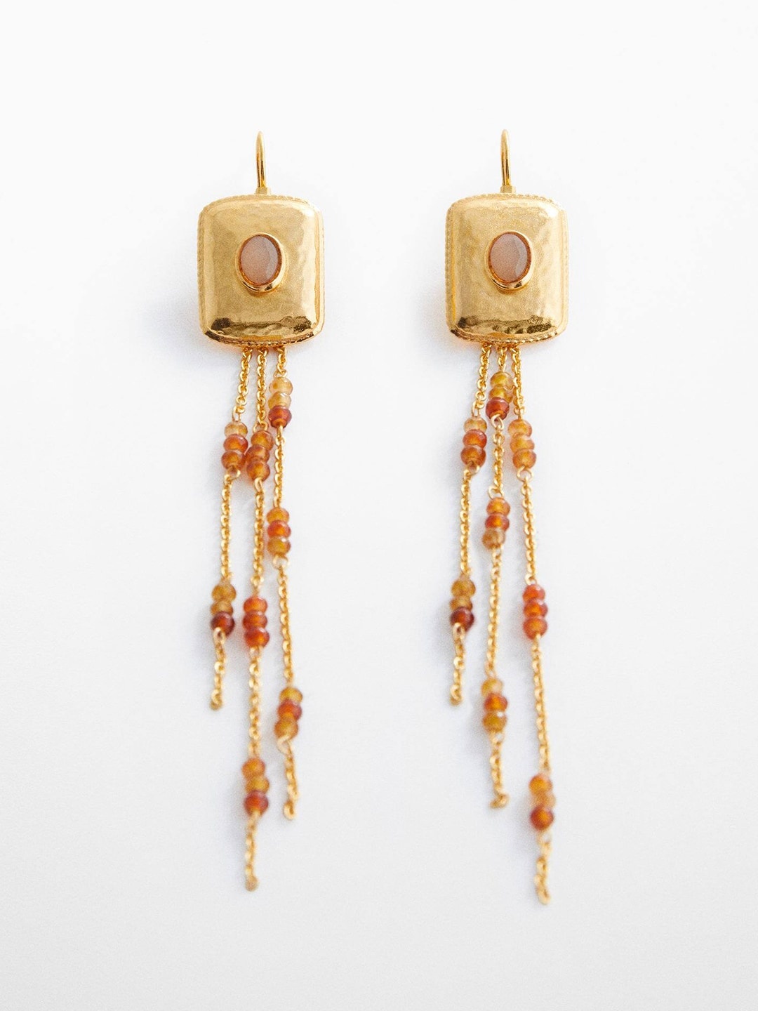 

MANGO Tasselled Square Drop Earrings, Gold
