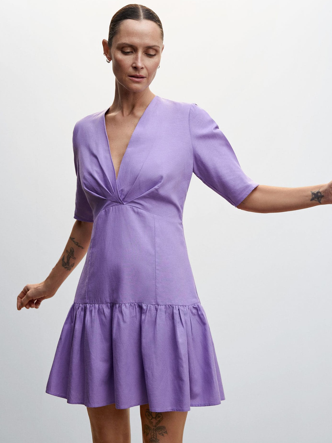 

MANGO Drop-Waist Dress, Lavender