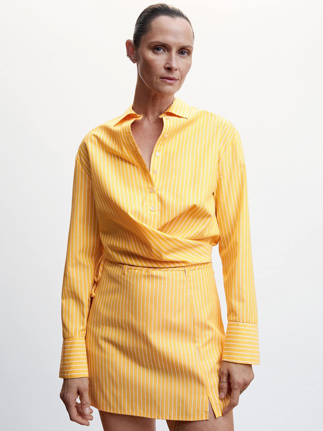 

MANGO Knot Detailed Striped Casual Shirt, Yellow