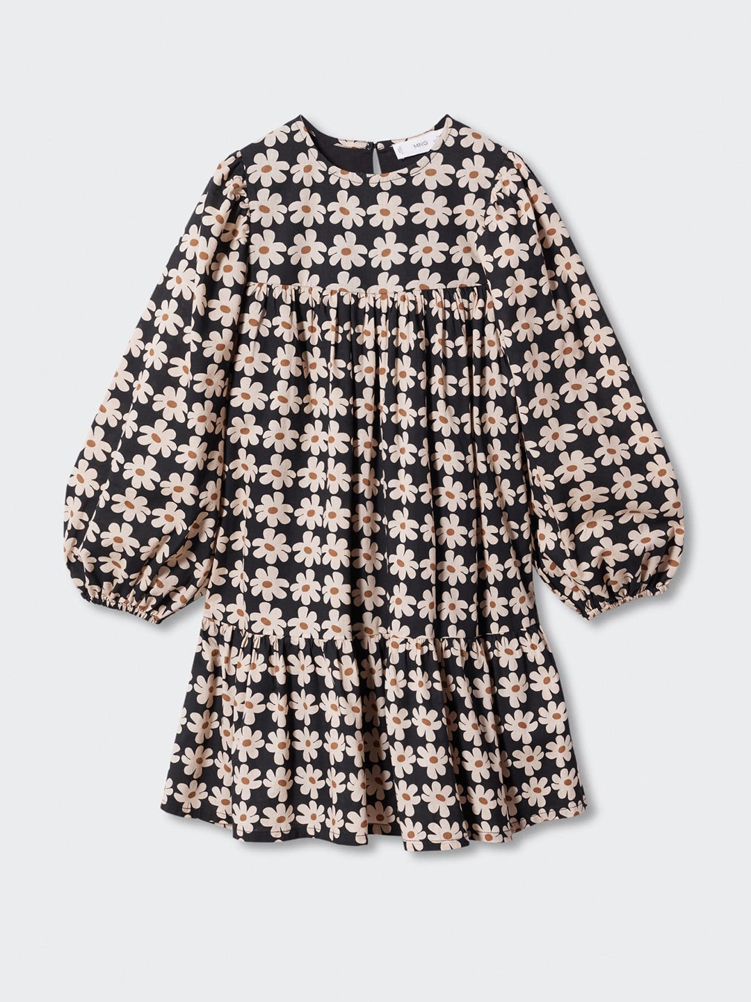 

Mango Kids Girls Floral Print Pure Cotton Puff Sleeve A-Line Dress, Black
