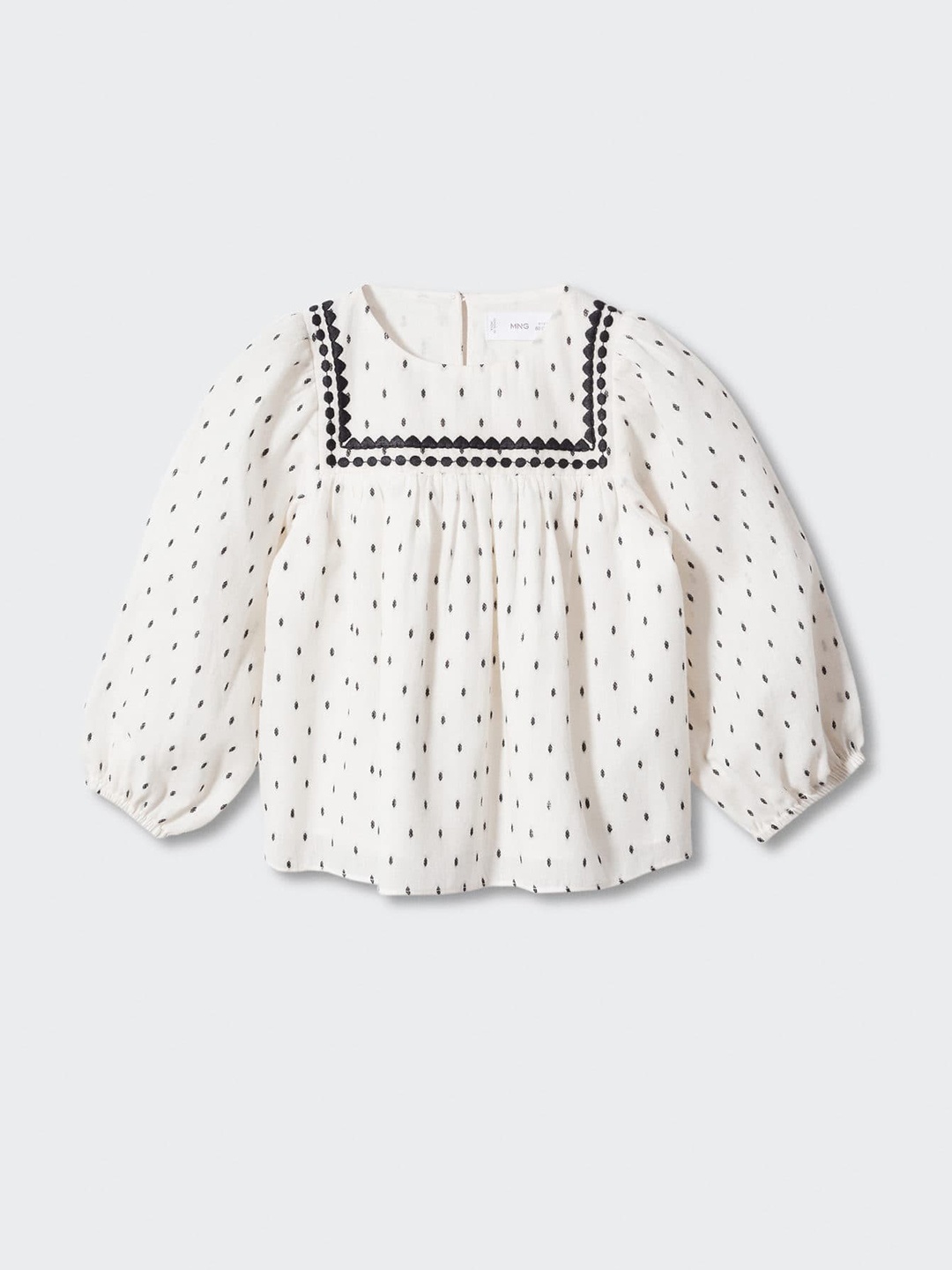 

Mango Kids Girls Micro Ditsy Geometric Print Puff Sleeve Cotton Top, Off white
