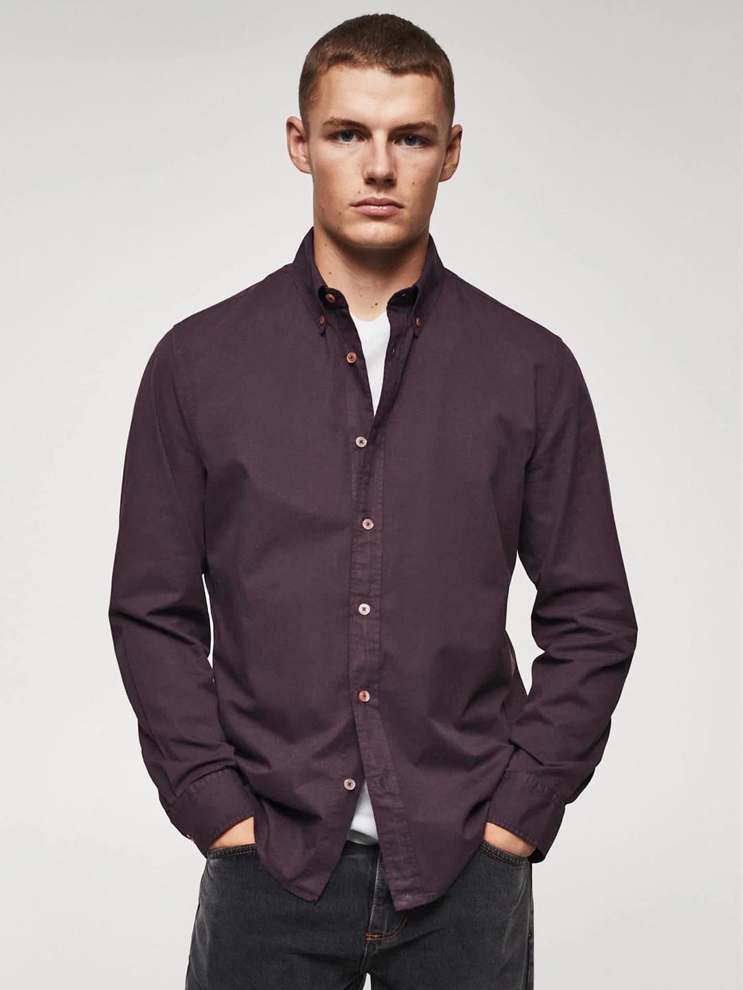 

MANGO MAN Sustainable Pure Cotton Regular Fit Casual Shirt, Burgundy