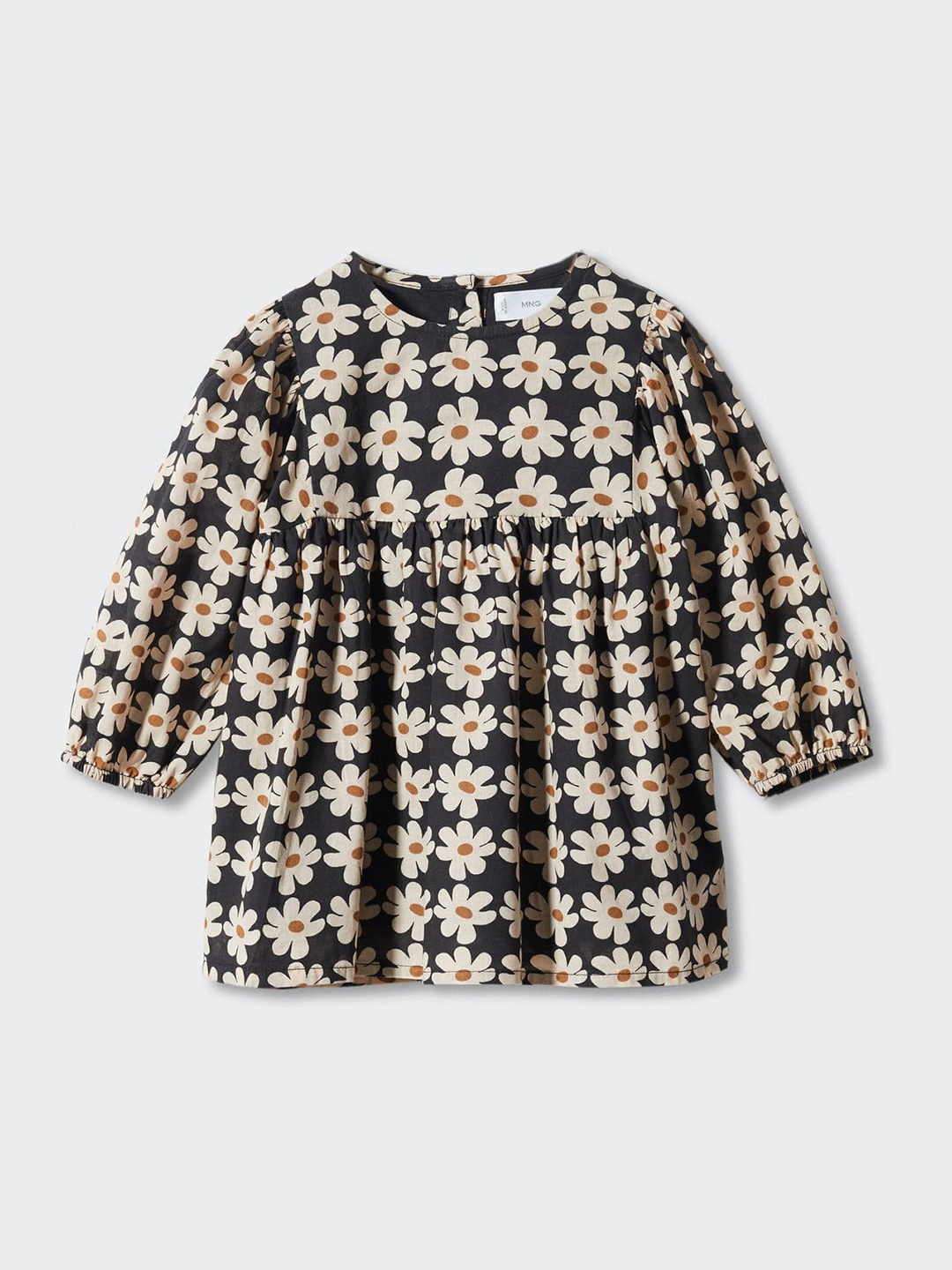 

Mango Kids Girls Pure Cotton Floral Print Puff Sleeves A-Line Mini Dress, Black