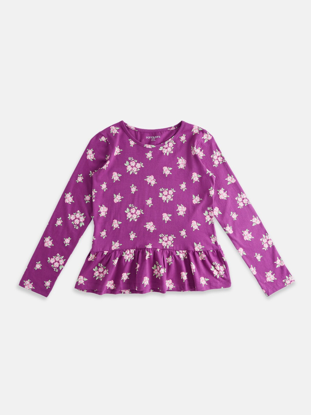 

Pantaloons Junior Girls Floral Printed Cotton Peplum Top, Purple