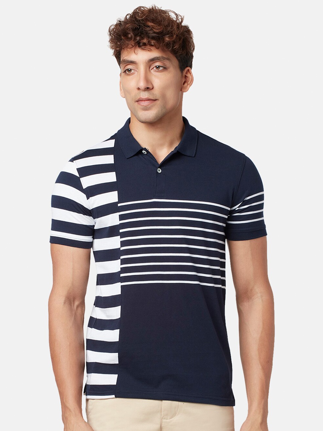 

BYFORD by Pantaloons Striped Short Sleeve Polo Casual T-shirt, Navy blue