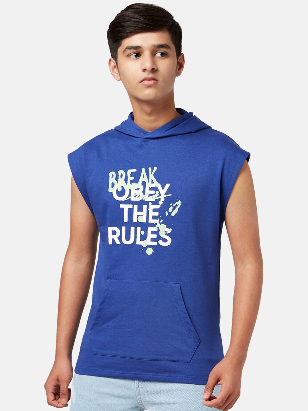 

Coolsters by Pantaloons Boys Typography Printed Hooded Cotton T-shirt, Navy blue