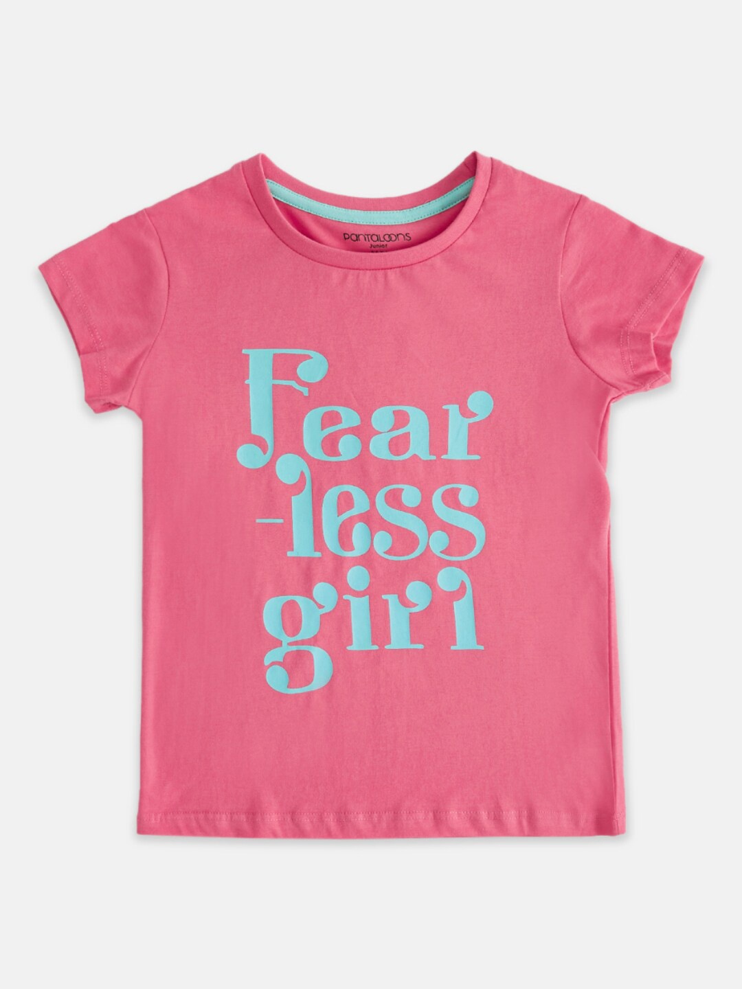 

Pantaloons Junior Girls Typography Printed Cotton T-shirt, Coral