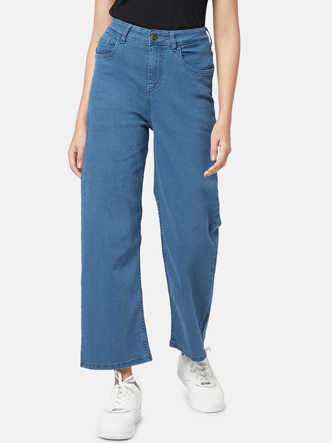 

People Women Straight Fit High-Rise Cropped Jeans, Blue