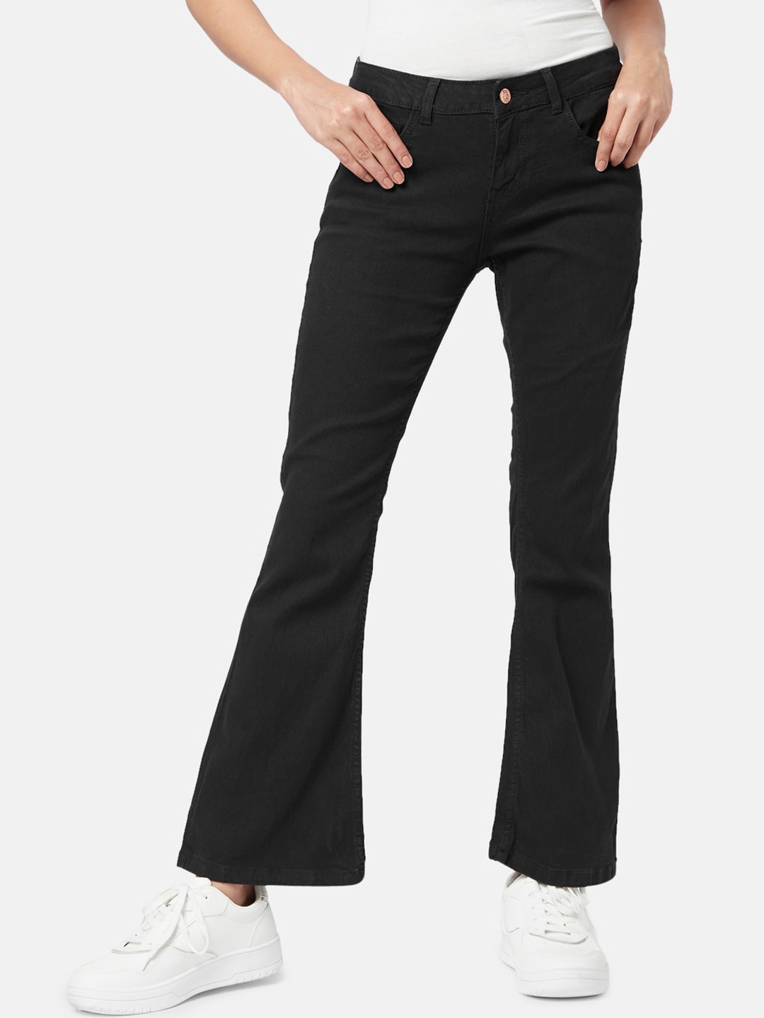 

People Women Bootcut High-Rise Cropped Jeans, Black
