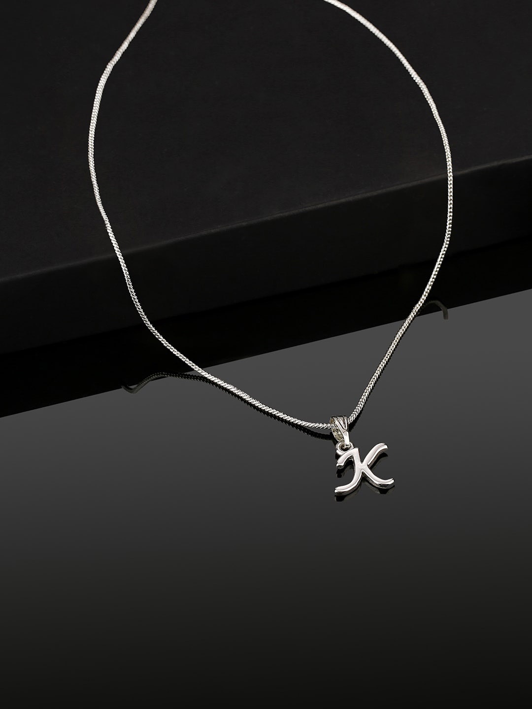 

Estele Rhodium-Plated Initial K Pendant With Chain, Silver