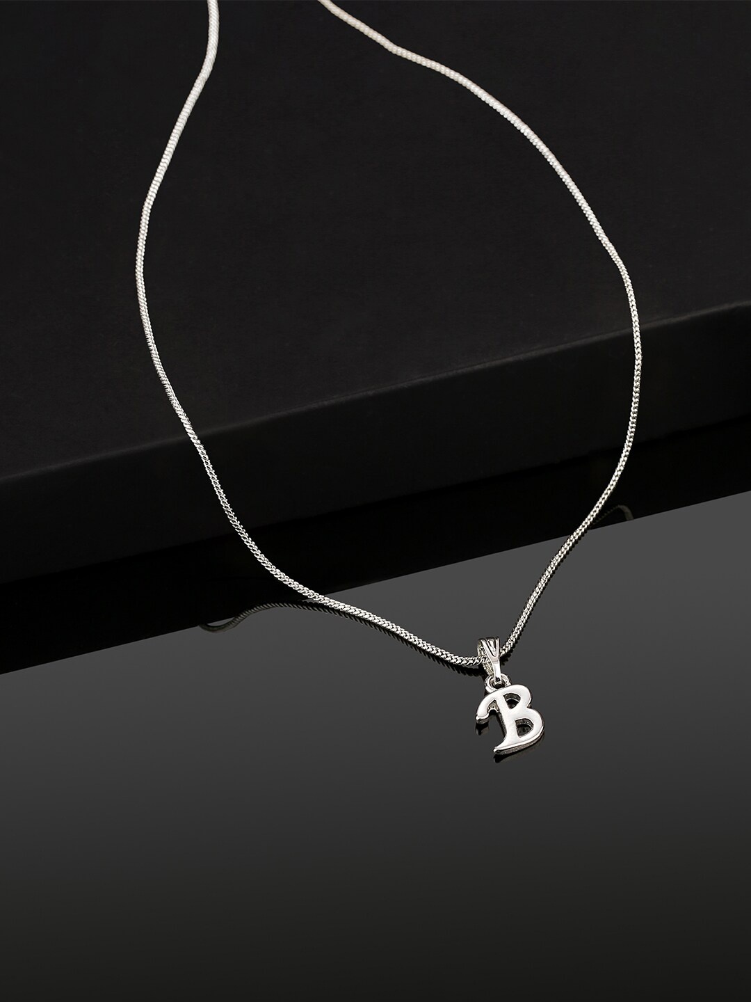 

Estele Rhodium-Plated Alphabet B-Shaped Pendant With Chain, Silver